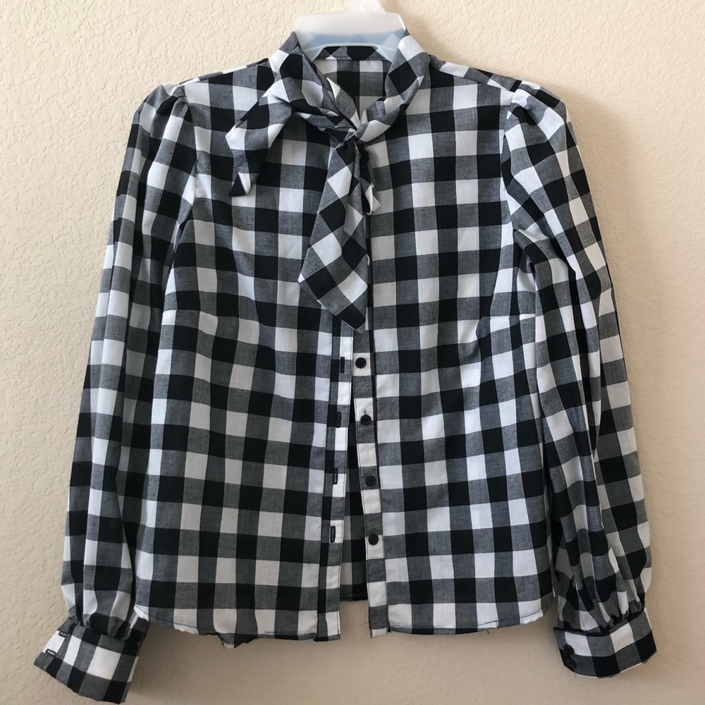 Gingham tie and button blouse